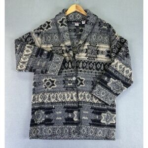 Andrea Faye Jacket Womens Large Grey Aztec Navajo Cabin Shawl Vintage USA